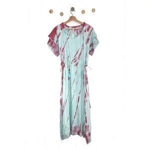 Raga Leslie tie dye midi smock dress in blue sky mint pink eyelet
